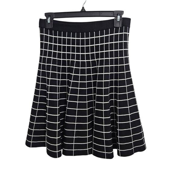 Carmen Marc Valvo Grid Knit Stretch Flare BlackWhite High Waist Skirt Small - Picture 1 of 4